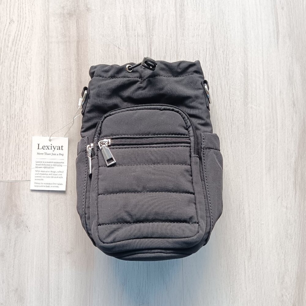 Lexiyat Insulated Water Bottle Carrier Crossbody Bag 40oz Black Pockets RFID